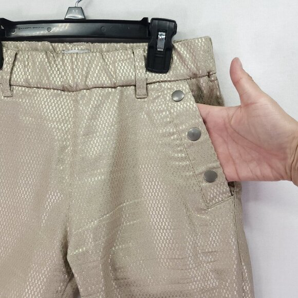 Bevy Flog Metallic Capri Pants Size 27 Gold Grid Drawstring Elastic Waist 23" - Picture 5 of 15